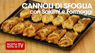 CANNOLI DI SFOGLIA CON SALUMI E FORMAGGI di Benedetta Rossi  Ricetta TV Fatto in Casa per Voi [upl. by Robinson]