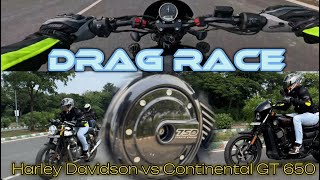 Harley Davidson street Rod 750 vs Royal Enfield Continental Gt 650  Drag Race  Ye umeed Nhi Thi 😱 [upl. by Ayela]