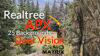 Realtree APX hunting camo in Human and Deer Vision on 25 Backgrounds [upl. by Egiedan]