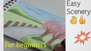 Easy Landscape With Pencil colors For Beginners Live  Easy Scenery Drawing 👌 [upl. by Rona926]