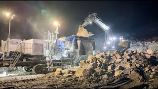 late night crushing with jonsson 1208 mobile jaw crusher Volvo ec530el excavator [upl. by Bryce710]