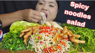 SPICY THAI NOODLES SALAD WITH CHICKEN FEET  VEGGIES MUKBANG [upl. by Seale]