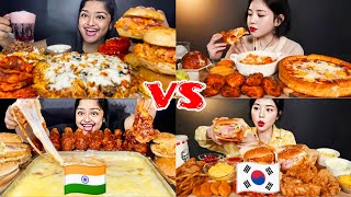 INDIAvsKOREA4×SPEEDEATING CHALLENGECHEESEPIZZABURGERFRIEDCHICKENASMRMUKBANGEREATINGSOUNDS😋 [upl. by Attenhoj]