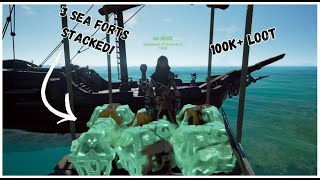 We STACKED 3 SEA FORTS on one ship in SEA OF THIEVES 100K GOLD [upl. by Abe]