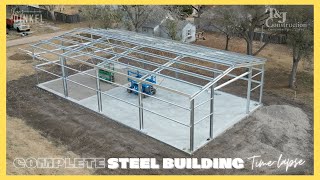 40 x 75 complete STEEL BUILDING construction timelapse [upl. by Akitan]