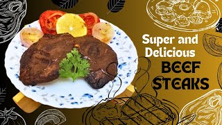 beef steak with sauce recipe by shm  beef steak in grill pan  how to make easy beef steak at home [upl. by Eusadnilem654]