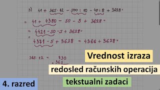 Vrednost izraza redosled računskih operacija i tekstualni zadaci  matematika za 4 razred [upl. by Asina341]