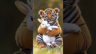 The baby tiger caught the rabbit  tiger with rabit cute videos  shorts [upl. by Ahsiket14]