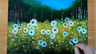 Black canvass Acrylic Painting  Dandelion Garden 2210  Painting with Sponge [upl. by Eyma]