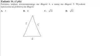 16 Podstawa trójkąta równoramiennego ma długość 6 a ramię ma długość 5 Wysokość opuszczona na pods [upl. by Haerle522]