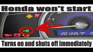 2006 honda civic wont start or starts then shuts off green key flashes immobilizer bypass [upl. by Casady767]