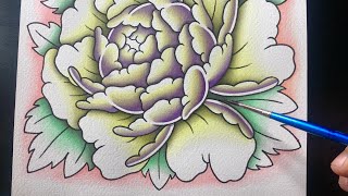 Tattoo Flash Style Purple Peony With Mellow Beats [upl. by Lory]