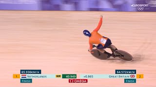 Netherlands world record race v Team GB in track cycling mens team sprint gold Paris Olympics 2024 [upl. by Geerts161]