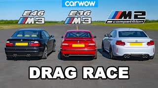 BMW E46 M3 vs E36 M3 vs M2 Comp DRAG RACE [upl. by Llirrehs719]