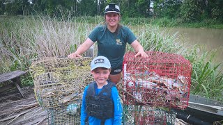 Catching DOZENS Of Blue Crabs In A PIROGUE Compilation Video [upl. by Namrej]