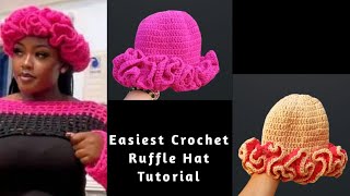 Crochet ruffle hat tutorial for beginners  Crochet bucket hat  adding elastic band to crochet hat [upl. by Nolyag861]