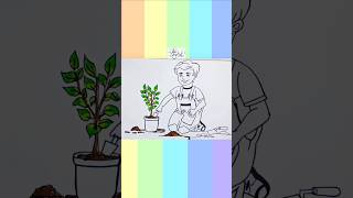 How to draw Kid planting plant drawing [upl. by Atiekram]