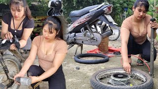 Full video repair techniques replace motorbike parts daily work of a repair girl [upl. by Anawal58]