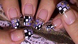 Black amp White Lavender Checkered Nails [upl. by Tabib734]