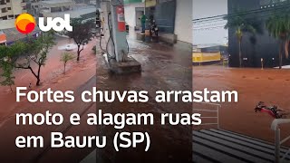 Chuva arrasta motocicleta alaga ruas e atrapalha o trânsito em Bauru São Paulo veja vídeos [upl. by Holli863]