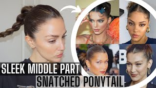 SLEEK MIDDLE PART SNATCHED PONYTAIL TUTORIAL  INSPIRED BY CHRIS APPLETON [upl. by Eelyme793]