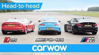 New Audi RS5 v BMW M4 v MercedesAMG C63S Drag and Rolling Race  Head2Head [upl. by Ahsla]