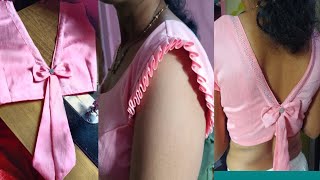 back neck v shape and sleeveless frill hands design stitching video [upl. by Ahset]