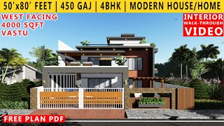 50 x 80 FEET HOUSE DESIGN  4BHK BUNGALOW  450 GAJ  4000 SQUARE FEET HOUSE PLAN  DUPLEX DESIGN [upl. by Halda]