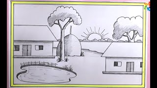 Village Drawing tutorial  Scenery Drawing Very Easy with Pencil [upl. by Gaal]