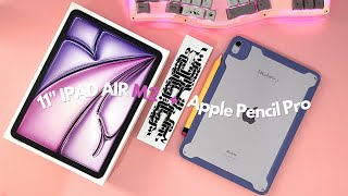 2024 M2 Purple Ipad Air 11inch  Apple Pencil PRO  Unboxing Setup amp Accessories ᡣ𐭩 [upl. by Jorge]