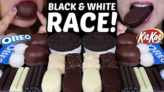 ASMR BLACK amp WHITE CHOCOLATE RACE OREO DIP AND STICKS MINI ICE CREAM BARS BIG MARSHMALLOWS 먹방 [upl. by Paulson]