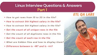 ETL Testing  Unix Interview Questions amp Answers  Linux commands interview questions  Part 1 [upl. by Eahsal]