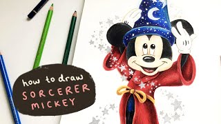 HOW TO DRAW SORCERER MICKEY  with coloured pencils [upl. by Florette]