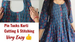 Pin Tucks Kurti Cutting and Stitching Very Easy  Straight Kurti Cutting and Stitching [upl. by Godiva]