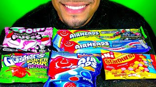 ASMR AIRHEADS XTREMES FRUIT GUSHERS TROLLI PUFFS STARBURST BITES MUKBANG EATING SOUNDS CANDY [upl. by Remliw]