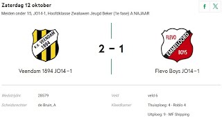 Voetbalwedstrijd 12102024 Veendam1894 JO1401 tegen Flevo Boys JO1401 [upl. by Ilatan574]