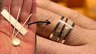 How to make an engraved ring using silver copper and pearl [upl. by Sivie]