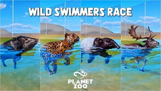 Rhinoceros Collared Peccary Amur Leopard Tapir European Deer  Planet Zoo Animals Swimming Race [upl. by Theta213]