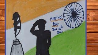 Martyrs Day Drawing Easy  How To Draw Martyrs Day Poster  30th January  Shaheed Diwas Drawing [upl. by Jaclin597]