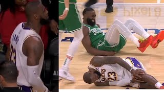 LBJ KICKS JAYLEN BROWN IN BACK YELLS BACK AT HIM quotWHAT R U DOINGquot [upl. by Anidem]