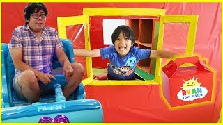 Ryan Pretend Play Drive Thru on Kids Power Wheels Ride on Car [upl. by Nosyarg]