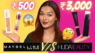 BATTLE OF HUDA BEAUTY vs MAYBELLINE Base RS 3000 OR Rs500Review amp Wear test  Sarah Sarosh [upl. by Bilek]