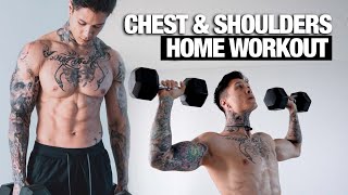 Complete Chest amp Shoulder Home Workout  Dumbbells Only [upl. by Anahsal293]