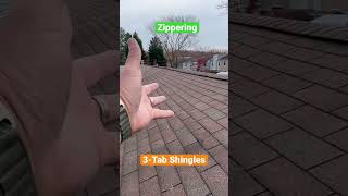 Zippering three tab shingle damage wind storm roof storm diy repair realestate damage yt [upl. by Eniluqcaj]