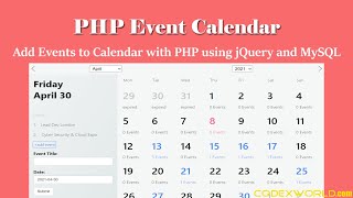 PHP Event Calendar  Add Events to Calendar using jQuery and Ajax [upl. by Myrtie]