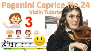 Paganini Caprice No24 sheet music Main melody Easy version and easy violin tutorial [upl. by Ennaej]