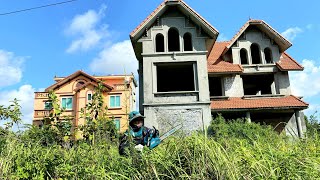 MOWING overgrown grass TRANSFORMATION abandoned MANSION house CRAZY lawn clean up Full VIDEO [upl. by Tobe]