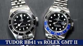 Tudor vs Rolex  A detailed visual comparison  Black Bay 41 Monochrome amp GMT Master II Batgirl [upl. by Prichard]