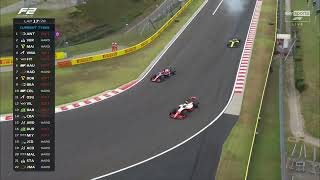 Dennis Hauger and Kush Maini overtake on Andrea Kimi Antonelli F2 Hungarian GP 2024 sprint [upl. by Eladnwahs440]