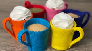 How to make Felt Play Coffee Mug With Changeable Drink  HappyBankyCraftymom [upl. by Frulla46]